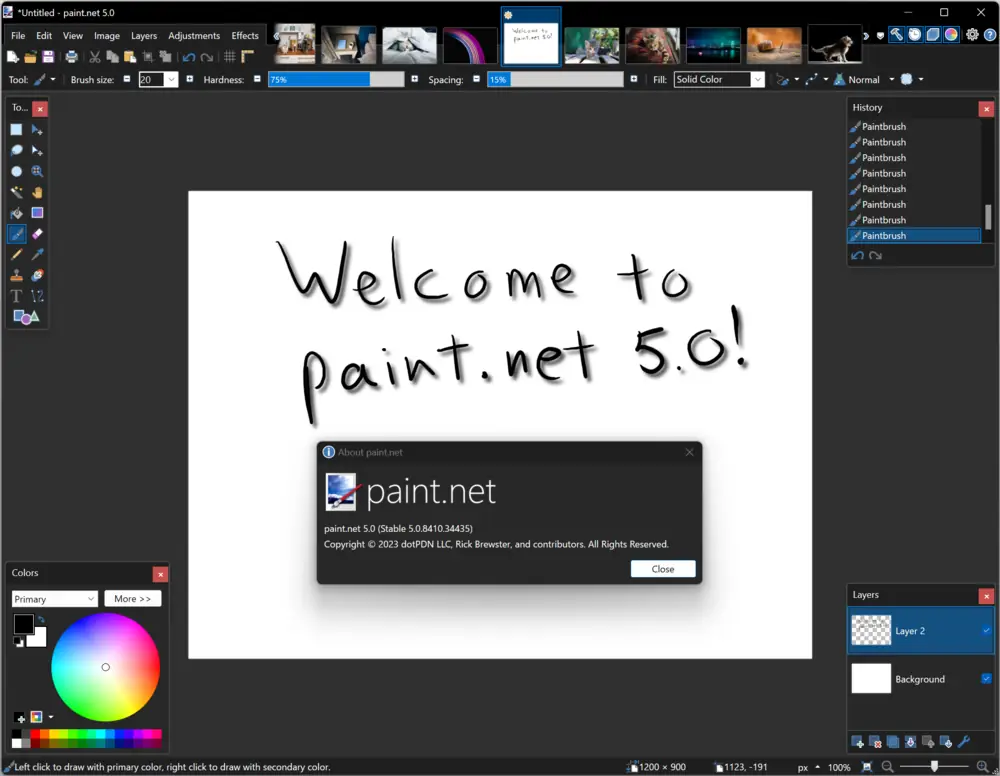 Interface de Paint.NET 5.0 sur Windows 11.